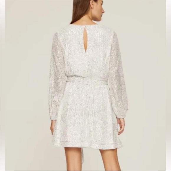 Club L London White Sequin Long Sleeve Mini Dress Size 8 - Picture 3 of 16
